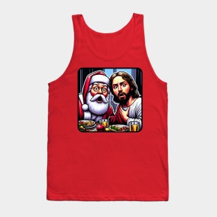 Jesus Santa Claus Christmas Dinner Holy Silent Night wwjd We Saw That meme Tank Top